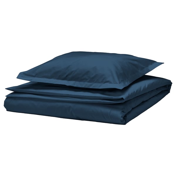 HAMPFLOCKEL Housse de couette et 1 taie, bleu foncé, 150x200/50x60 cm