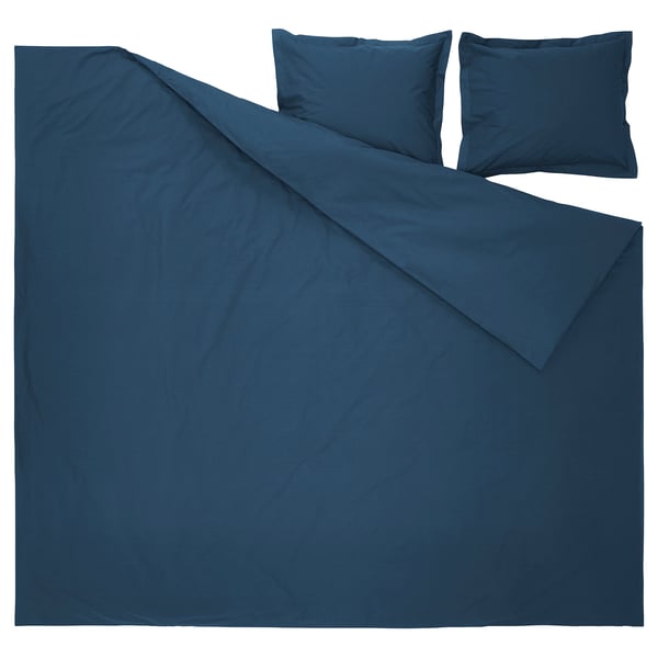 HAMPFLOCKEL Housse de couette et 2 taies, bleu foncé, 240x220/50x60 cm