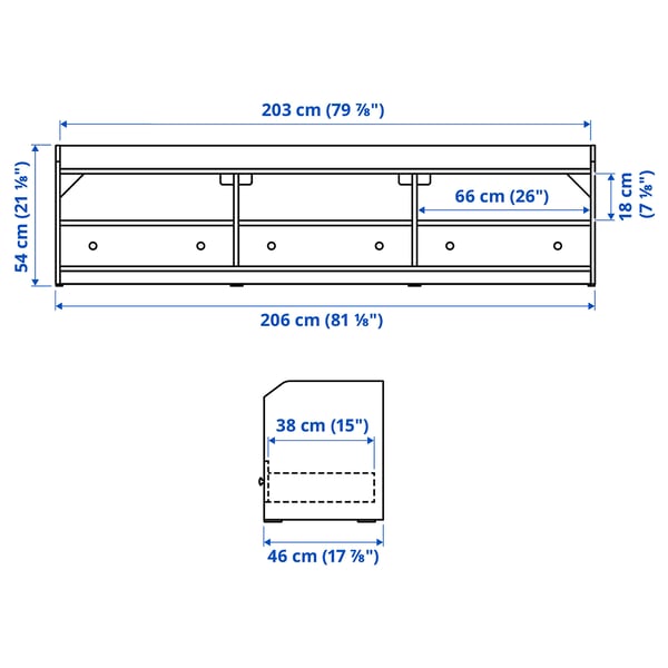 HAUGA Banc TV, blanc, 206x46x54 cm