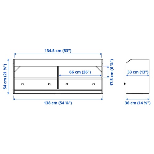 HAUGA Banc TV, gris, 138x36x54 cm