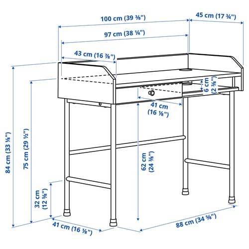 HAUGA Bureau, blanc, 100x45 cm