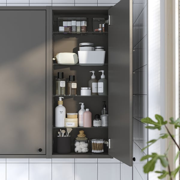 HAVBÄCK Élément mural avec porte, gris foncé, 40x15x95 cm
