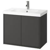 HAVBÄCK / ORRSJÖN Meuble avec portes/vasque/mitigeur, gris foncé, 82x49x69 cm