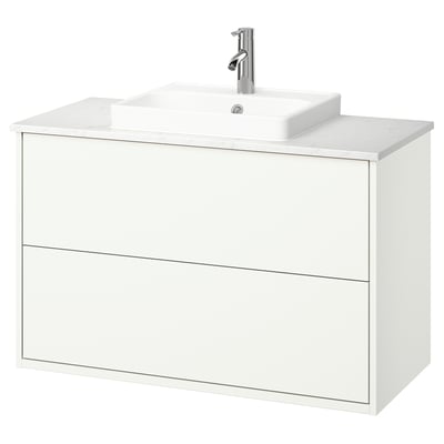 HAVBÄCK / ORRSJÖN Meuble avec tiroirs/vasque/mitigeur, blanc/blanc marbré, 102x49x71 cm