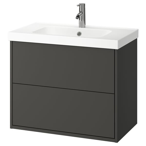 HAVBÄCK / ORRSJÖN Meuble avec tiroirs/vasque/mitigeur, gris foncé, 82x49x69 cm