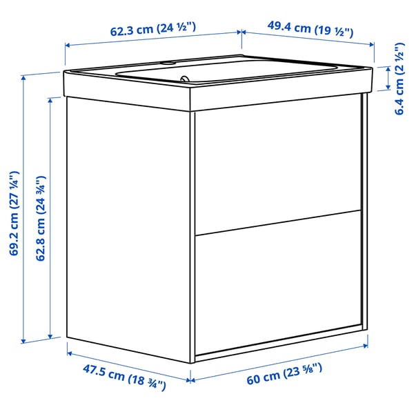 HAVBÄCK / ORRSJÖN Meuble lavabo avec tiroirs/vasque