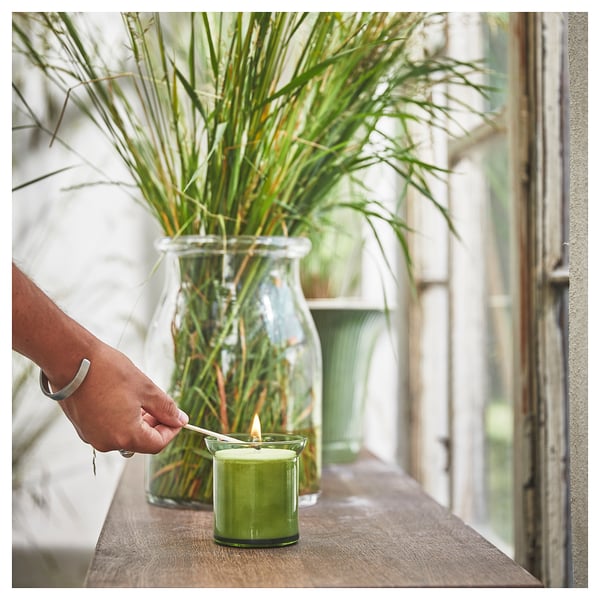 HEDERSAM Bougie parfumée dans verre, Herbe fraîche/vert clair, 50 hr