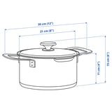 HEMKOMST Faitout avec couvercle, acier inoxydable/verre, 3 l