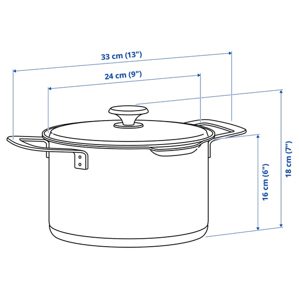 HEMKOMST Faitout avec couvercle, acier inoxydable/verre, 5 l