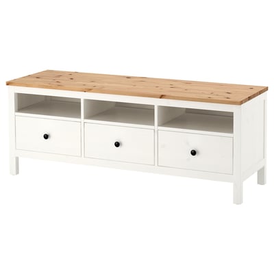 HEMNES Banc TV, teinté blanc/brun clair, 148x47x57 cm