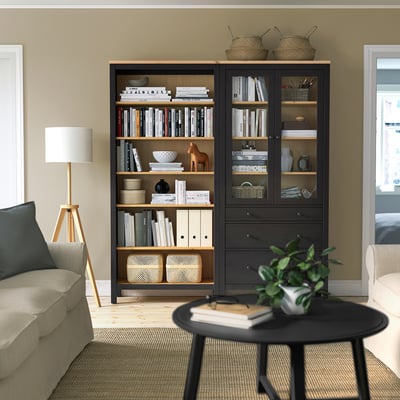 HEMNES Combi rangement portes/tiroirs, brun noir/teinté brun clair, 180x197 cm
