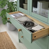 HEMNES Combi rangement portes/tiroirs, gris vert/teinté brun clair, 270x197 cm