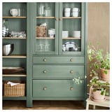 HEMNES Combi rangement portes/tiroirs, gris vert/teinté brun clair, 270x197 cm
