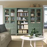 HEMNES Combi rangement portes/tiroirs, gris vert/teinté brun clair, 270x197 cm
