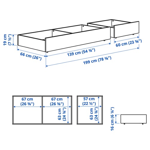 HEMNES Rangements lit, 2 p, teinté blanc, 200 cm