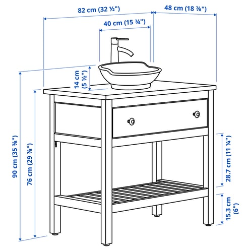 HEMNES / VÄSTERSJÖN Élément lavabo tir/lavabo/mitigeur, blanc, 82x48x90 cm