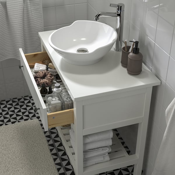 HEMNES / VÄSTERSJÖN Élément lavabo tir/lavabo/mitigeur, blanc, 82x48x90 cm