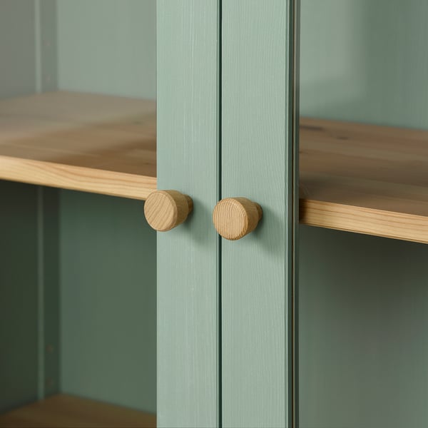 HEMNES Vitrine à trois tiroirs, gris vert/teinté brun clair, 90x197 cm