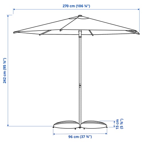 HÖGÖN / IGGÖN Parasol avec pied, gris/gris foncé, 270 cm