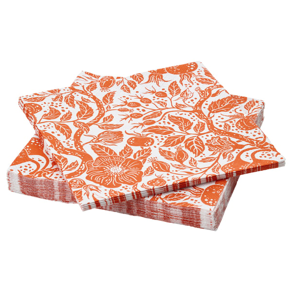 HÖSTAGILLE Serviettes en papier, motif floral blanc/orange, 33x33 cm