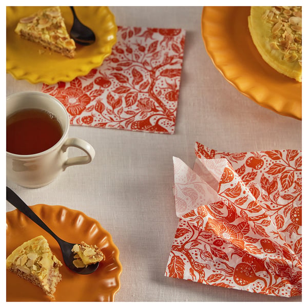 HÖSTAGILLE Serviettes en papier, motif floral blanc/orange, 33x33 cm
