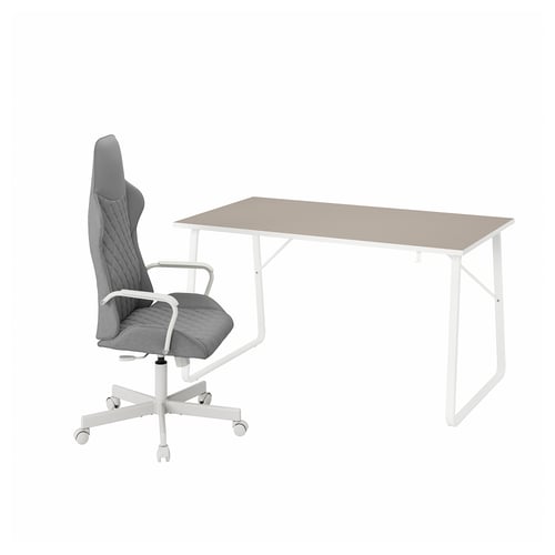HUVUDSPELARE / UTESPELARE Bureau et chaise gaming, beige/gris
