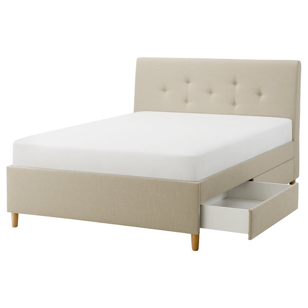 IDANÄS Lit avec rangement matelassé, Naggen beige, 160x200 cm