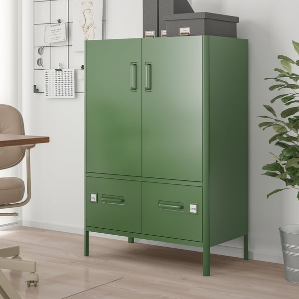 IDÅSEN Élément avec portes et tiroirs, vert foncé, 80x47x119 cm
