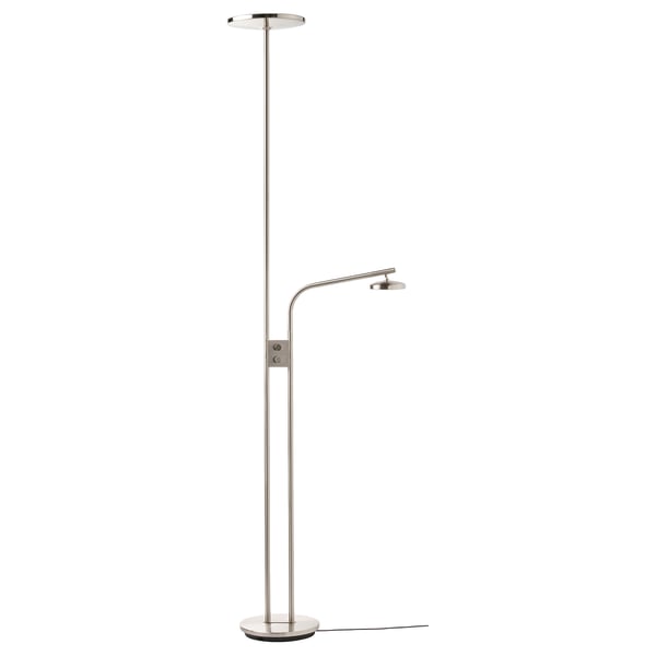 ISJAKT Lampadaire/liseuse LED, intensité lumineuse réglable/nickelé, 180 cm