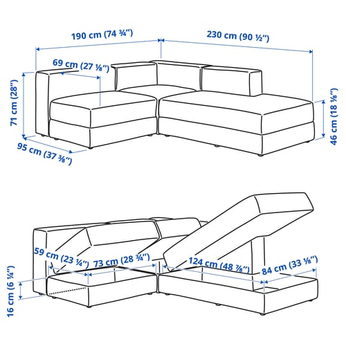 JÄTTEBO Canapé ang mod 2,5pl + méridienne, droite/Samsala vert-jaune foncé