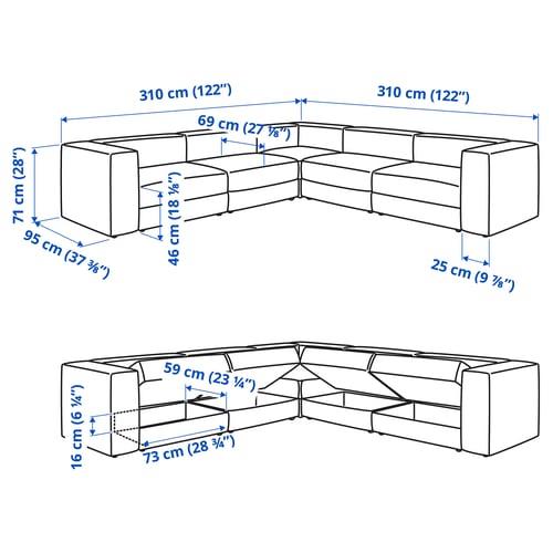 JÄTTEBO Canapé d'angle modulaire, 6 places, Samsala bleu foncé