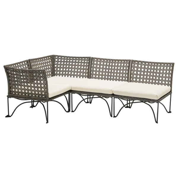 JUTHOLMEN Canapé d'angle mod 3pl, ext, gris foncé/Kuddarna beige