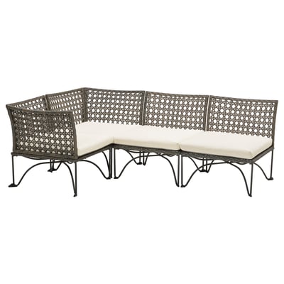 JUTHOLMEN Canapé d'angle mod 3pl, ext, gris foncé/Kuddarna beige