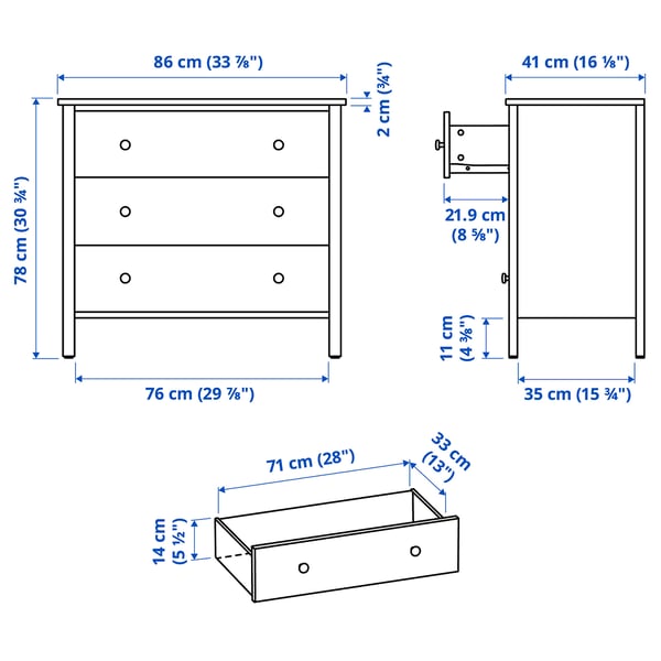 KILBERGET Commode 3 tiroirs, blanc, 86x78 cm