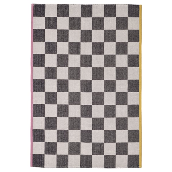 KLASSRUM Tapis tissé à plat, blanc/noir, 133x195 cm