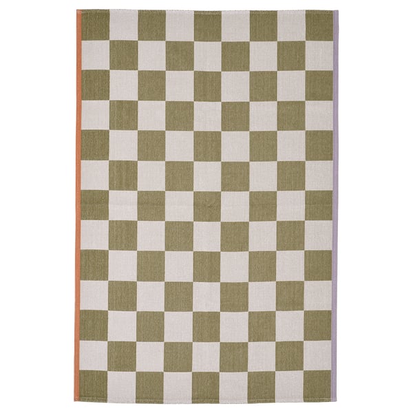 KLASSRUM Tapis tissé à plat, blanc/vert, 133x195 cm