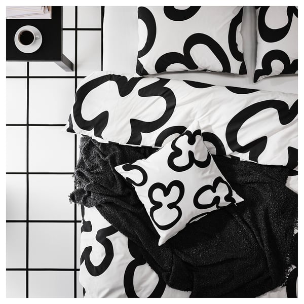 KLIPPBRÄCKA Housse de coussin, blanc/noir, 50x50 cm