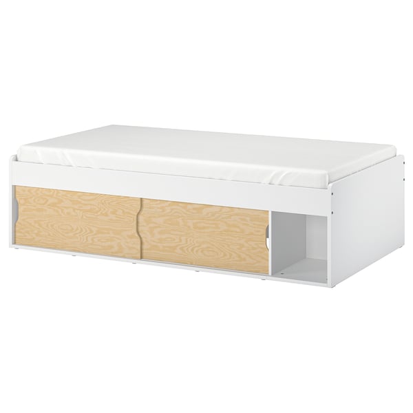 KLIPPUGGLA Cadre lit avec rangement, blanc, 90x200 cm