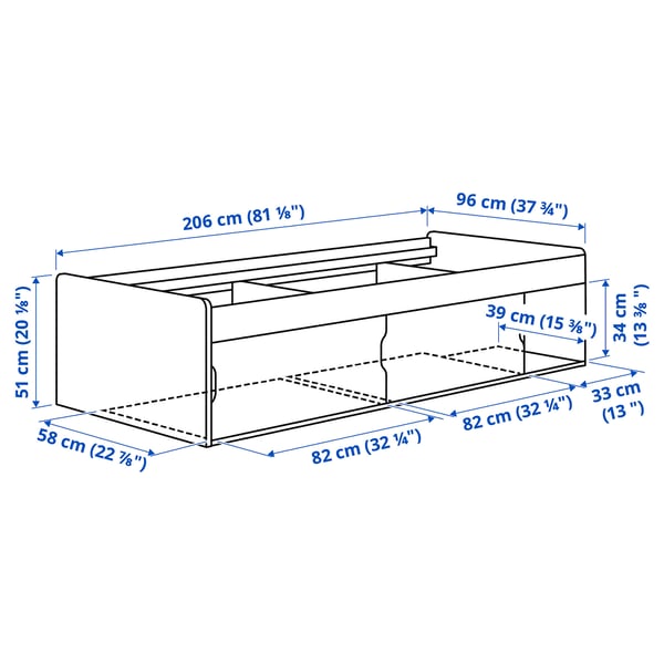 KLIPPUGGLA Cadre lit avec rangement, blanc, 90x200 cm