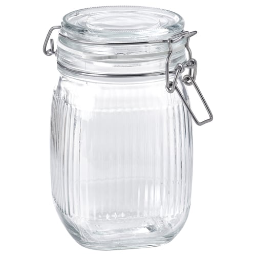 KÖSSEBÄR Bocal avec couvercle, verre transparent, 1 l
