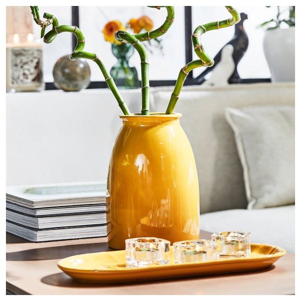 KOPPARBJÖRK Vase, jaune vif, 21 cm