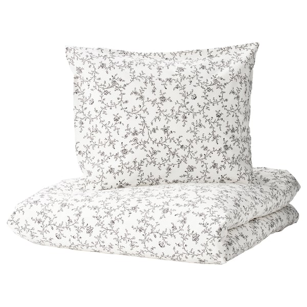 KOPPARRANKA Housse de couette et 1 taie, blanc/gris foncé, 150x200/50x60 cm