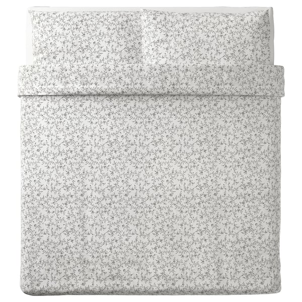 KOPPARRANKA Housse de couette et 2 taies, blanc/gris foncé, 240x220/50x80 cm