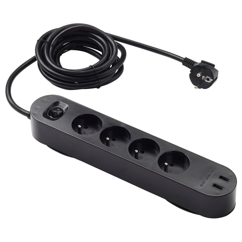 KOPPLA Prise quadruple 2 ports USB, noir, 3.0 m