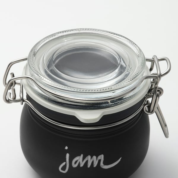 KORKEN Bocal avec couvercle, verre transparent/noir, 13 cl
