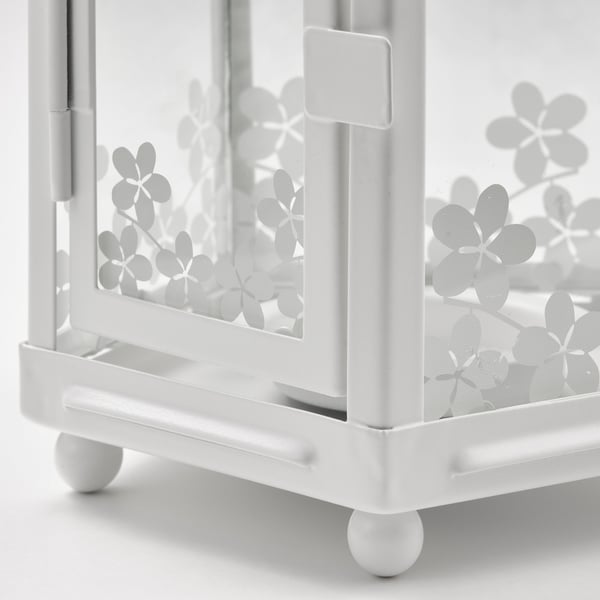 KRINGSYNT Lanterne bougies ch-plat, int/ext, blanc, 21 cm