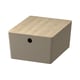 KUGGIS Boîte avec couvercle, beige-gris foncé/bambou, 26x35x15 cm