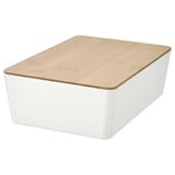 KUGGIS Boîte avec couvercle, blanc/bambou, 18x26x8 cm