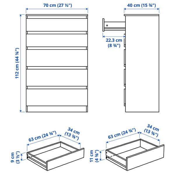 KULLEN Commode 5 tiroirs, blanc, 70x112 cm