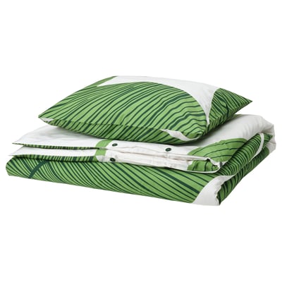 KUNGSCISSUS Housse de couette et 1 taie, blanc/vert, 150x200/50x60 cm